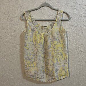 Cabi XS Womens Sleeveless‎ Silk Blouse Abstract Yellow & Gray Print Style 511